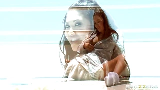 London Keyes showing her big round ass and sticking it with a big glass dildo