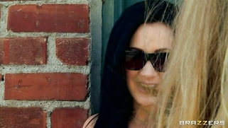 Kagney Linn Karter and Jayden Jaymes flashing their tits outdoor