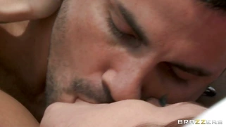 Karlie Montana laying on her back kissing with Voodoo on the yacht