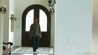 Lily Carter seducing Keiran by showing him her 100% natural perky tits