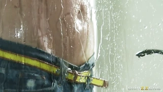 Lily Carter seducing Keiran by showing him her 100% natural perky tits