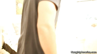 Nikita Von James eyeing him and pressing her amazing tits into his face