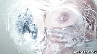 Busty natural girl Kayla West lather herself with soap