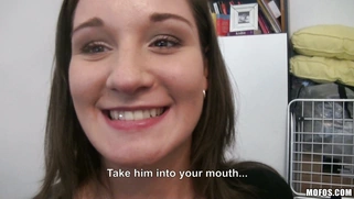 Amateur hottie Myrna Joy gives her first blowjob on camera