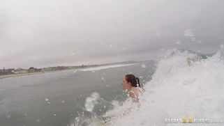 Sexy natural babe Penny Pax chilling on the surfboard