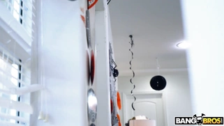 Cecilia Lion sucks Jmac's cock through the hole in the door