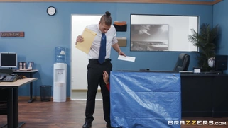 Brittany Andrews guzzles Xanders' cock in the office