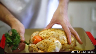 Aida Sweet gets her shaved pussy screwed on the kitchen counter