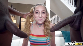 Melody Parker is sucking two black monster cocks