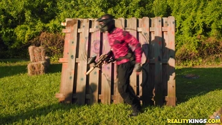 Angelina Diamanti is sucking paintball player's cock