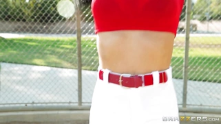 Audrey Bitoni hit the field for a little batting practice