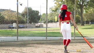 Audrey Bitoni hit the field for a little batting practice