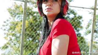 Audrey Bitoni hit the field for a little batting practice