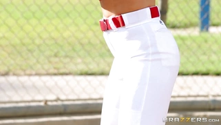 Audrey Bitoni hit the field for a little batting practice