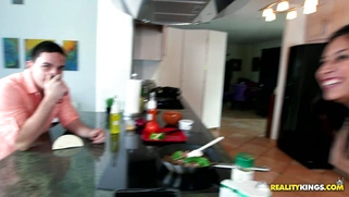 Jade Jantzen cooking in the kitchen butt naked