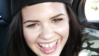 Keisha Grey squeezing her big natural tits on the backseat