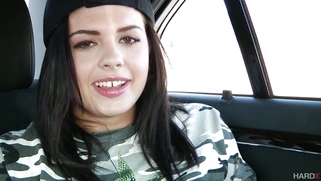 Keisha Grey squeezing her big natural tits on the backseat