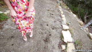 Veronica Avluv flashing her big tits and pussy outdoor