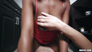 Natural busty Lola Chanel slides her pussy on the stiff dick