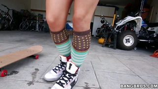 Jada Stevens wearing sexy skater girl outfit showing off her butt