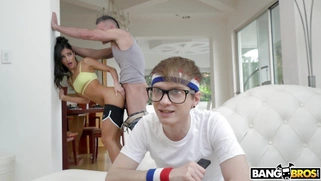 Emily Willis getting fucked while her BF is watching a movie