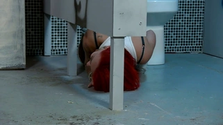 Kinky redhead Billie Rai spies on a hot peeing dude