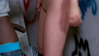 Steamy blonde Princess Paris makes out in the men's bathroom