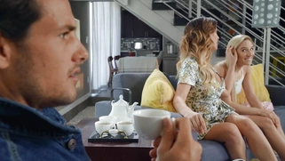 Abella Danger and Cherie DeVille are sucking Tyler Nixon's cock