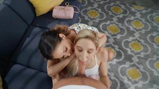 Abella Danger and Cherie DeVille are sucking Tyler Nixon's cock