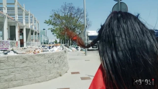 Latina Kitty Love is sucking cock outdoors