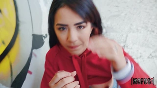 Latina Kitty Love is sucking cock outdoors