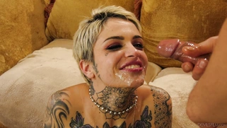 Leigh Raven gets facial cumshots from black cocks