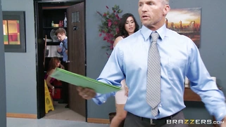 Ariana Marie almost caught by her stepmom Isis Love and boss while sucking dick