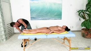 Dayton Rains stripped down and had him start his job massaging her tits