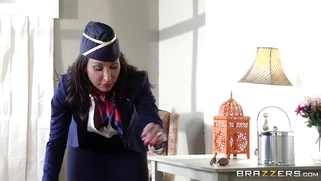 Flight attendant Lezley Zen strips for Johnny Sins to get his dick hard