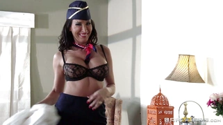 Flight attendant Lezley Zen strips for Johnny Sins to get his dick hard