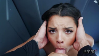 Ella Cruz is sucking the big cock in the toilet