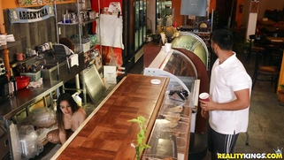 Katana Kombat in ripped fishnet pantyhose rides the hard rod