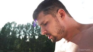 Nelly Kent gives nice blowjob to Kristof Cale poolside