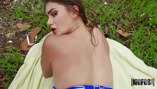 Teen Kenzie Madison gets fucked doggystyle outdoors