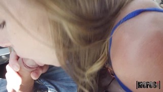 French teen Angel Emily is sucking cock in the car