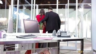 Gigi Allens sucking her boss's hard cock underneath his desk