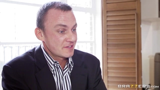 Satin Bloom does a blowjob under the table behind her hubby's back