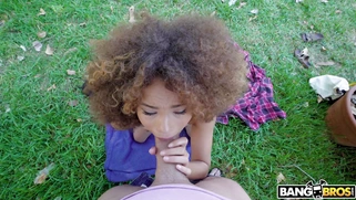 Cecilia Lion is sucking the big cock outdoors