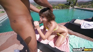Riley Reid is sucking the enormous black cock by the pool