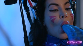 Natural busty Korina Kova has fun with the dildo