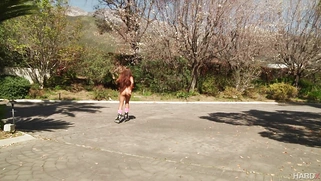 Roller girl Morgan Lee gets naked and plugs her ass