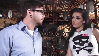 Brunette slut Katrina Jade has him lick her feet in the garage