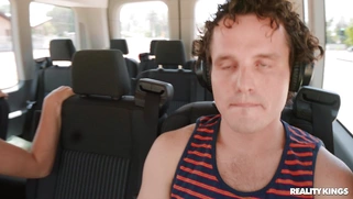 Abella Danger seduces Robby in the bus and sucks his cock