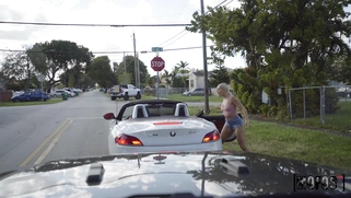 Abella Danger is sucking cock on the driver' seat